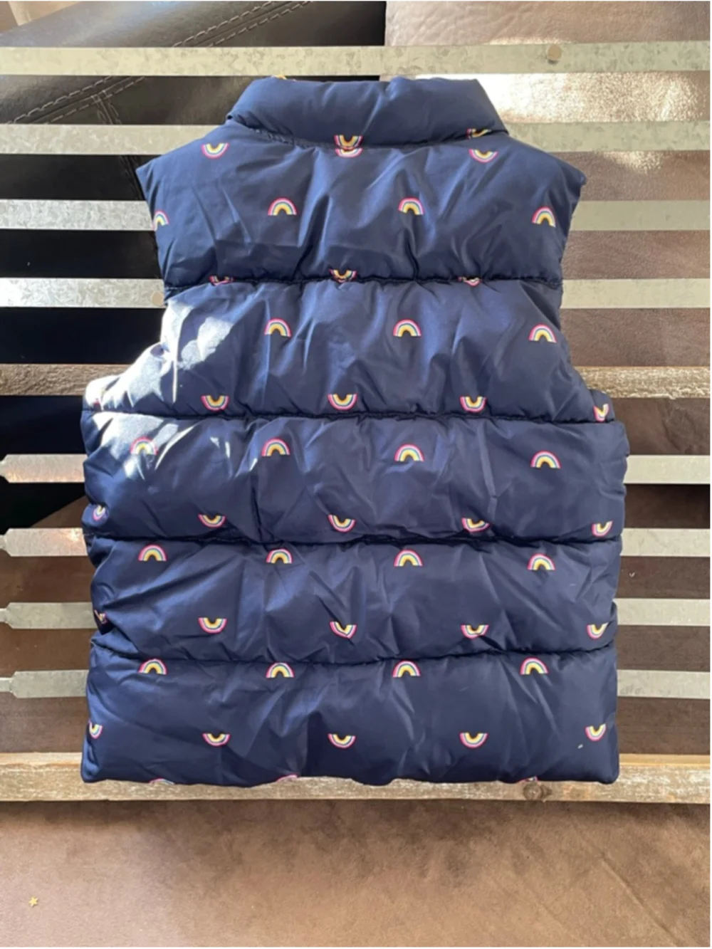 Girls Old Navy Puffer Vest 4T Navy Rainbows